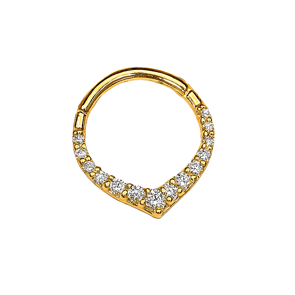 Chevron Rook and Septum Clicker Daith Hoop With Natural Diamonds 14k Gold Helix Seam Ring