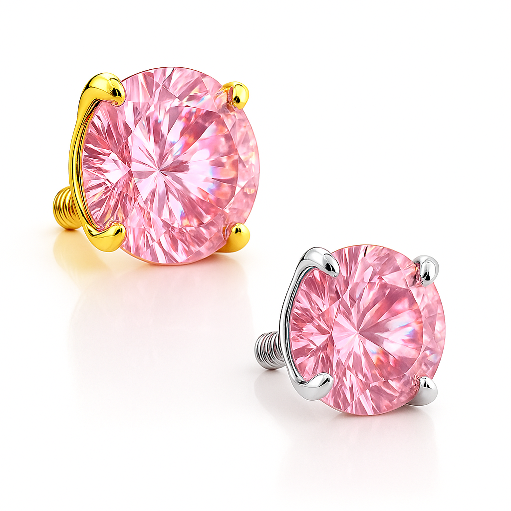 14K solid gold dermal top with genuine pink sapphire, luxury piercing jewelry