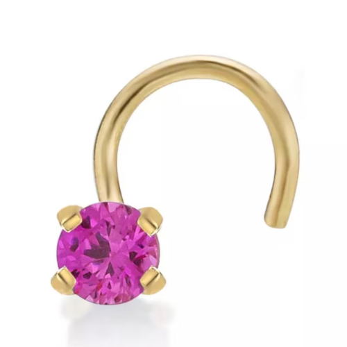 14K solid gold nose ring screw 20g with 1.5mm–3mm round genuine pink sapphire, fine piercing jewelry