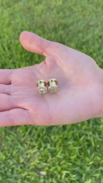 Ear Gauges 14k Solid Gold Ear Plugs Double Flared Screw Fit Flesh Tunn