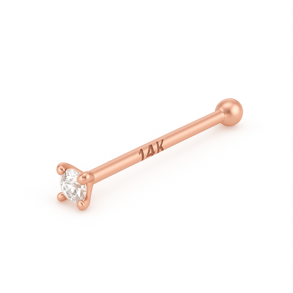 Nose Stud 20g 3mm With Round Natural Diamond 14K Solid Yellow Gold
